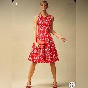 Talbots Fit Flare Cotton Dress Sleeveless Pleated Red White Womens Size 2P